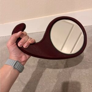 Vintage Wooden Handheld Circular Mirror